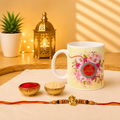 Designer Rakhi & Printed Mug Gift Combo with Roli Rice