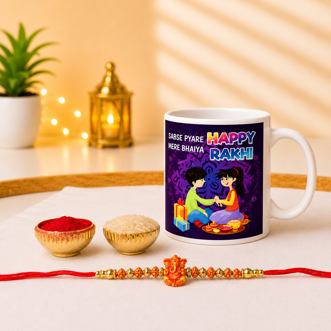 Happy Raksha Bandhan Mug with Designer Rakhi Set