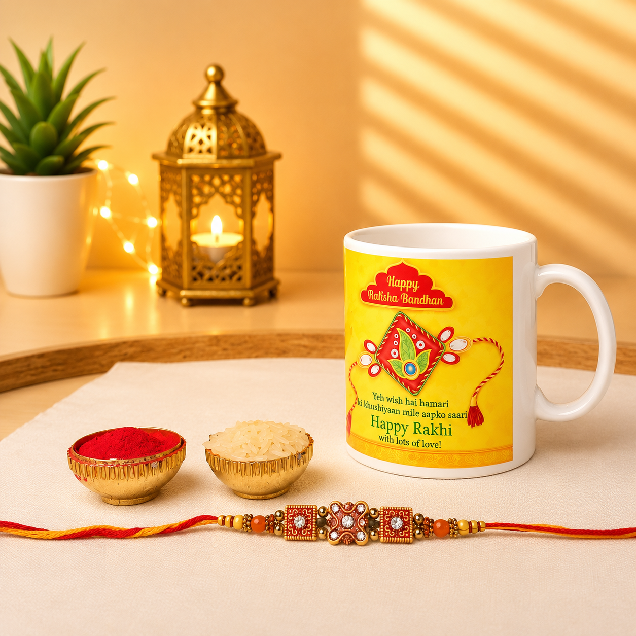 Rakhi Hamper with Printed Mug, Roli & Rice