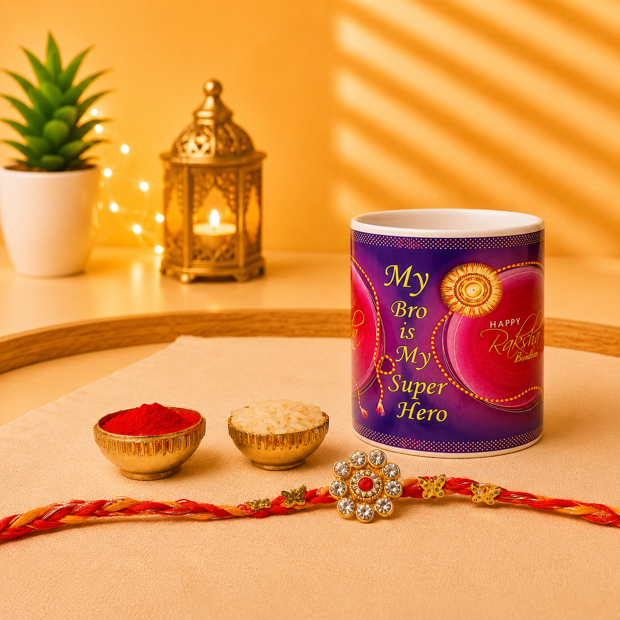 Elegant Rakhi Combo with Ceramic Coffee Mug