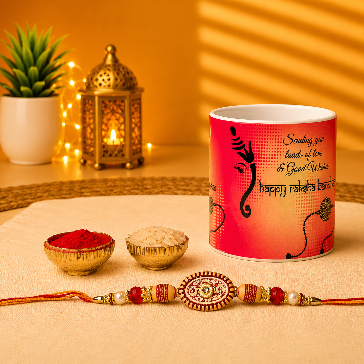 Rakhi Combo Gift with Roli, Rice & Mug